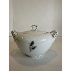 Vintage Sugar Bowl & Lid Silver Wheat Fukagawa Arita 928 Japan Porcelain MCM